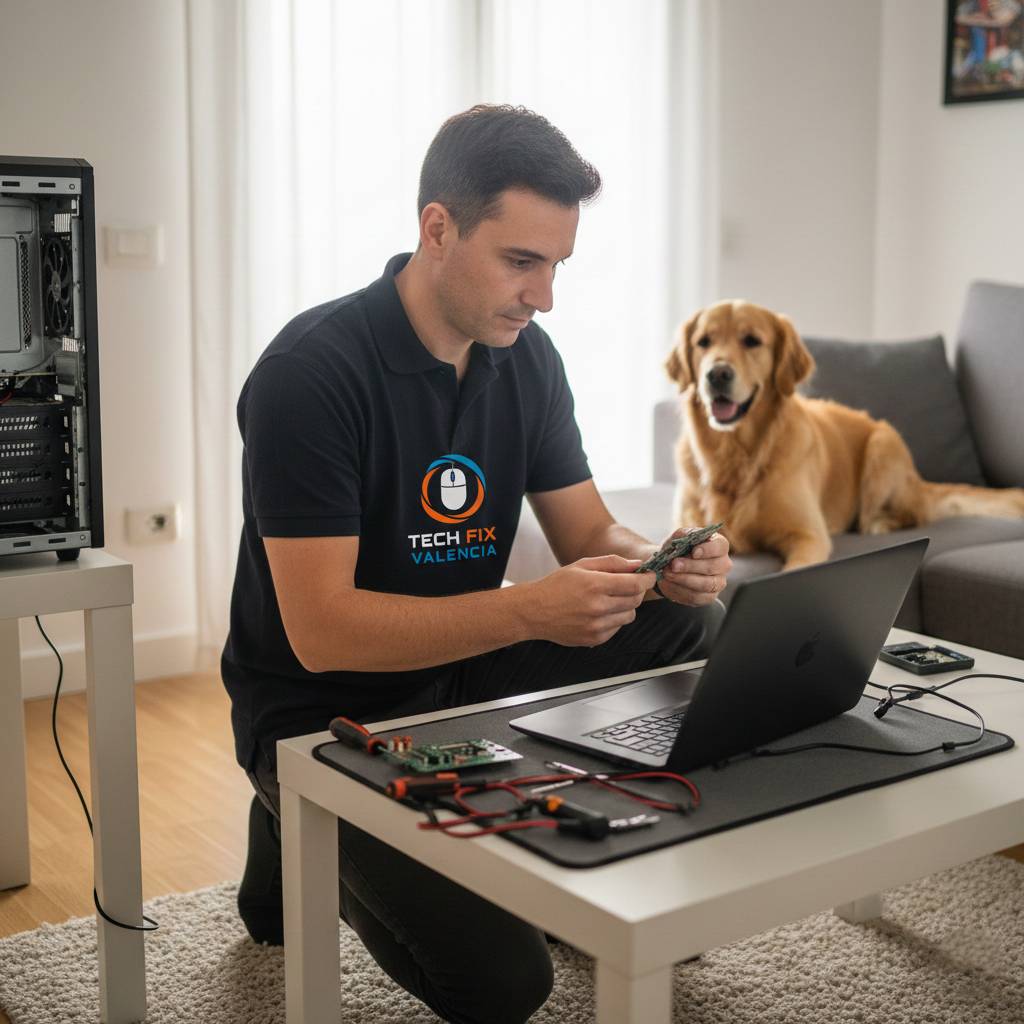 Técnico informático reparando ordenador a domicilio en Quart de Poblet