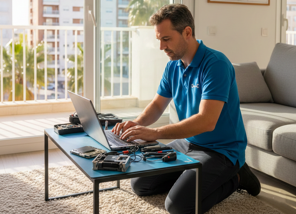 Técnico informático reparando ordenador en Campanar
