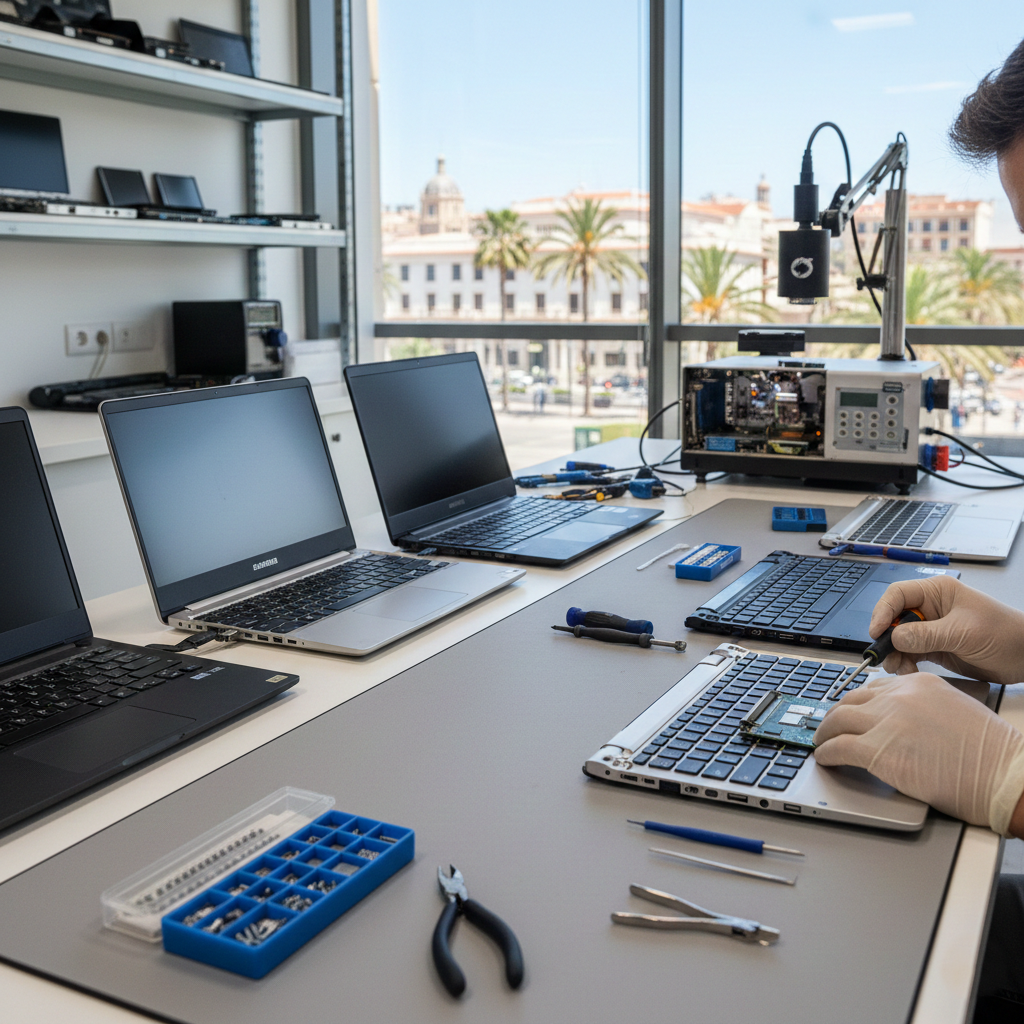 Técnico reparando portátil Samsung en Valencia