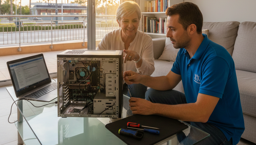 Técnico informático reparando ordenador a domicilio en Burjassot
