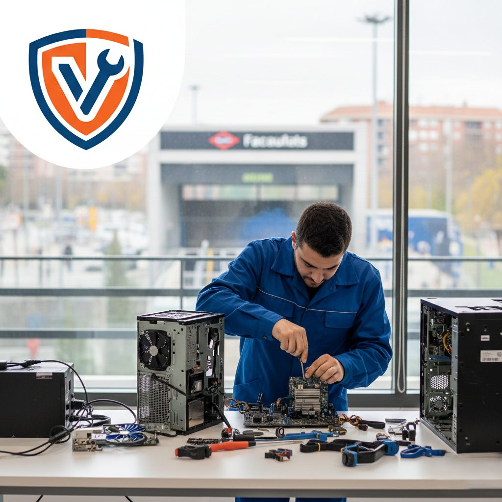 Técnico informático reparando ordenador en zona Facultats Valencia