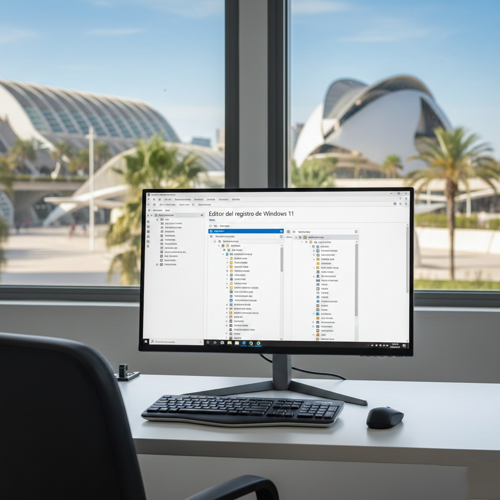 Editor del registro de Windows 11 en pantalla de ordenador en Valencia