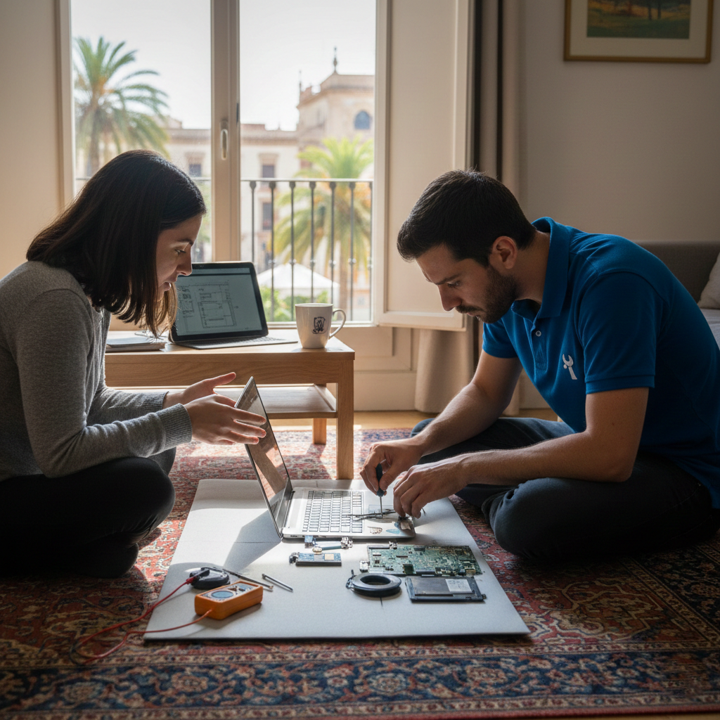 Técnico reparando portátil ASUS que no enciende a domicilio en Valencia