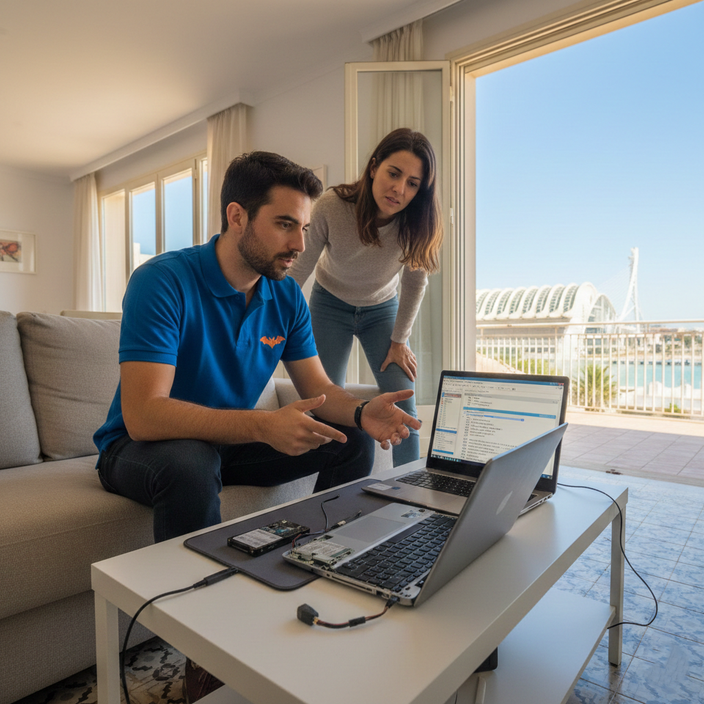 Técnico recuperando archivos borrados del PC a domicilio en Valencia