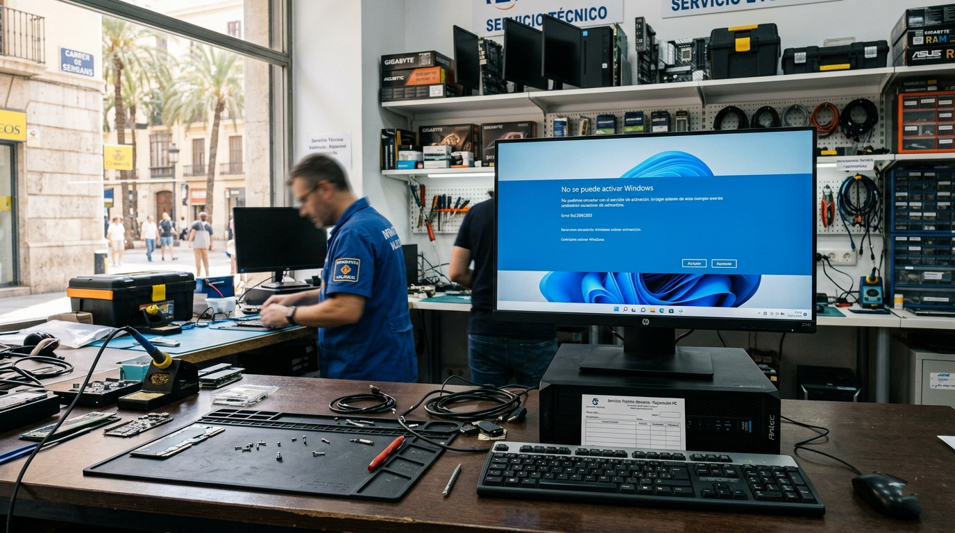 Pantalla de Windows 11 mostrando el error de activación en un ordenador en Valencia