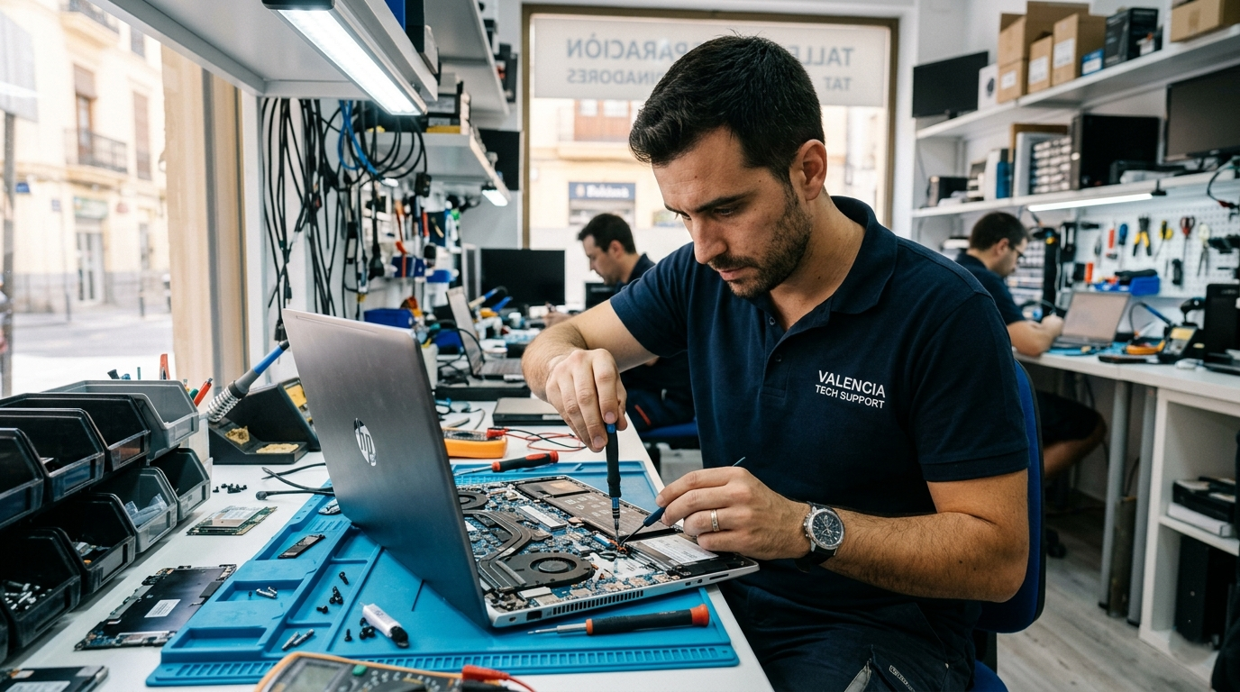 Técnico reparando HP Pavilion en Valencia
