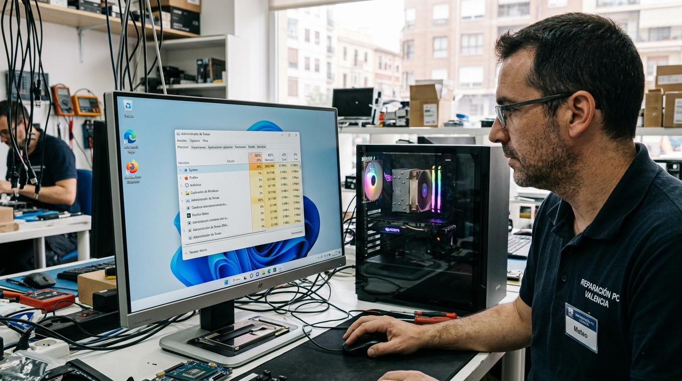 Administrador de Tareas de Windows 11 mostrando procesos que consumen CPU en un PC en Valencia