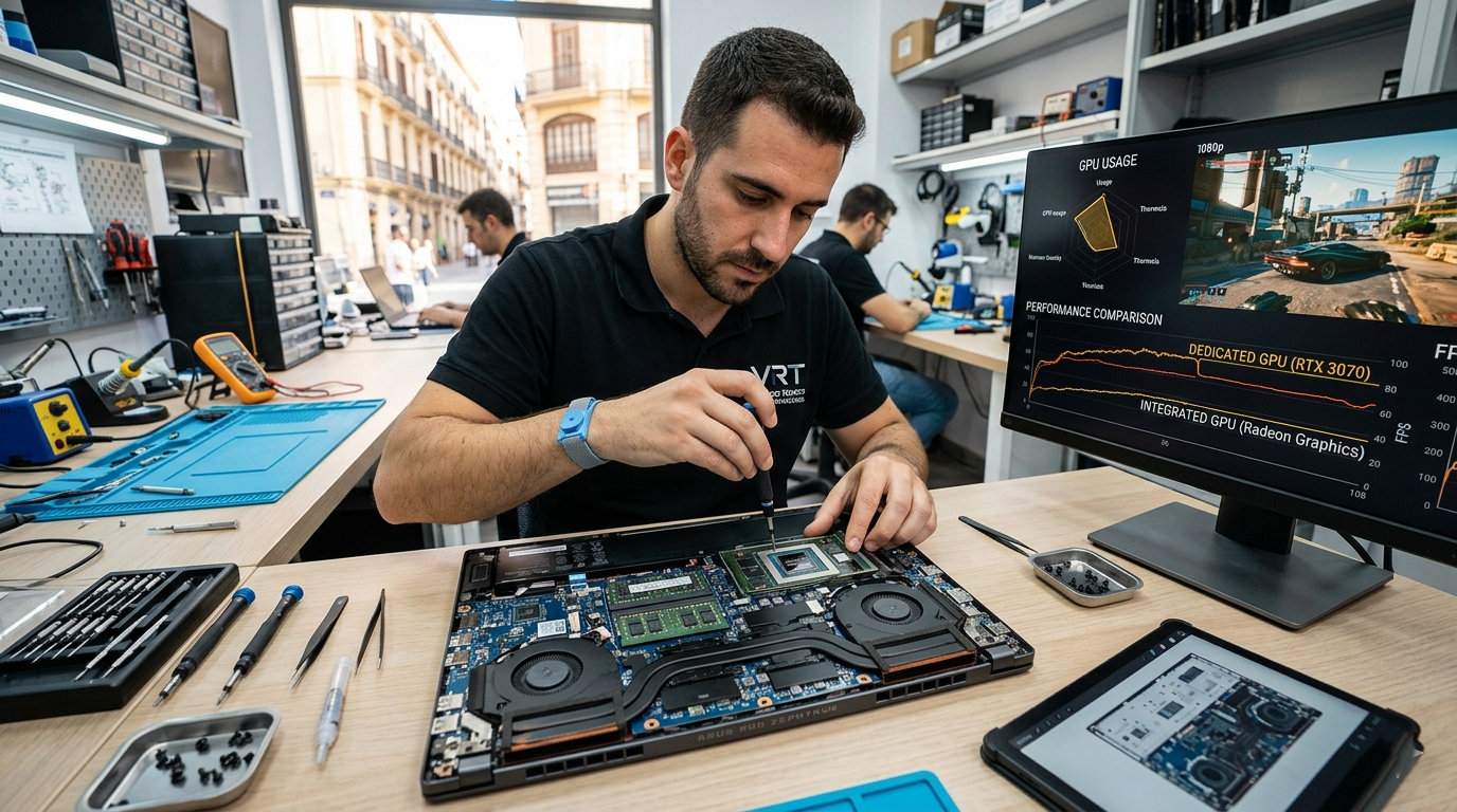 Comparativa gráfica integrada vs dedicada en portátil en Valencia