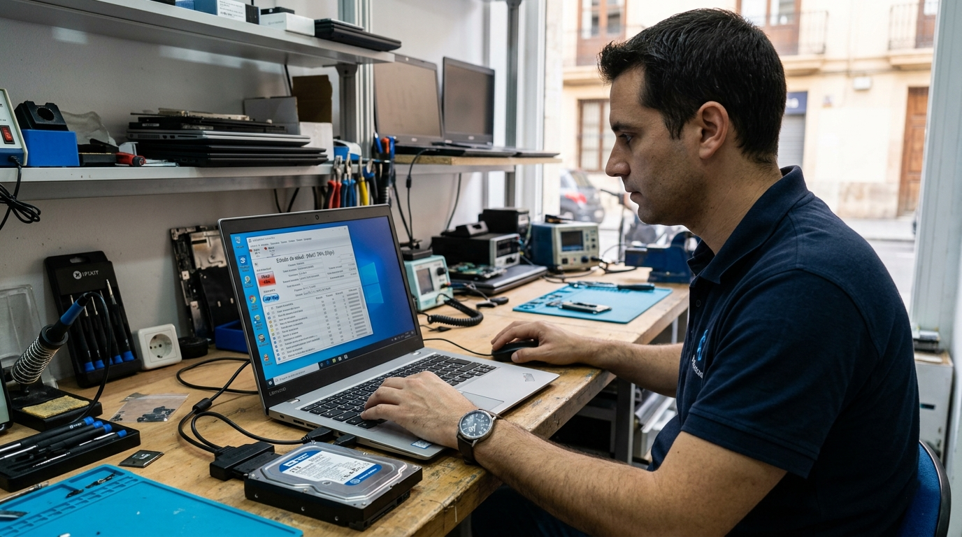 CrystalDiskInfo mostrando el estado SMART de un disco duro en un ordenador en Valencia