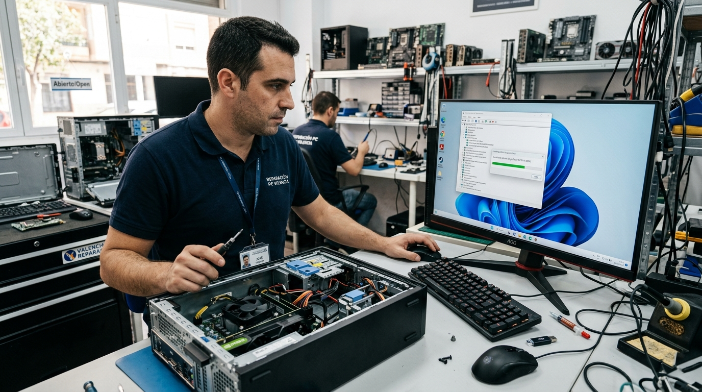 Técnico reinstalando drivers en Windows 11 en Valencia