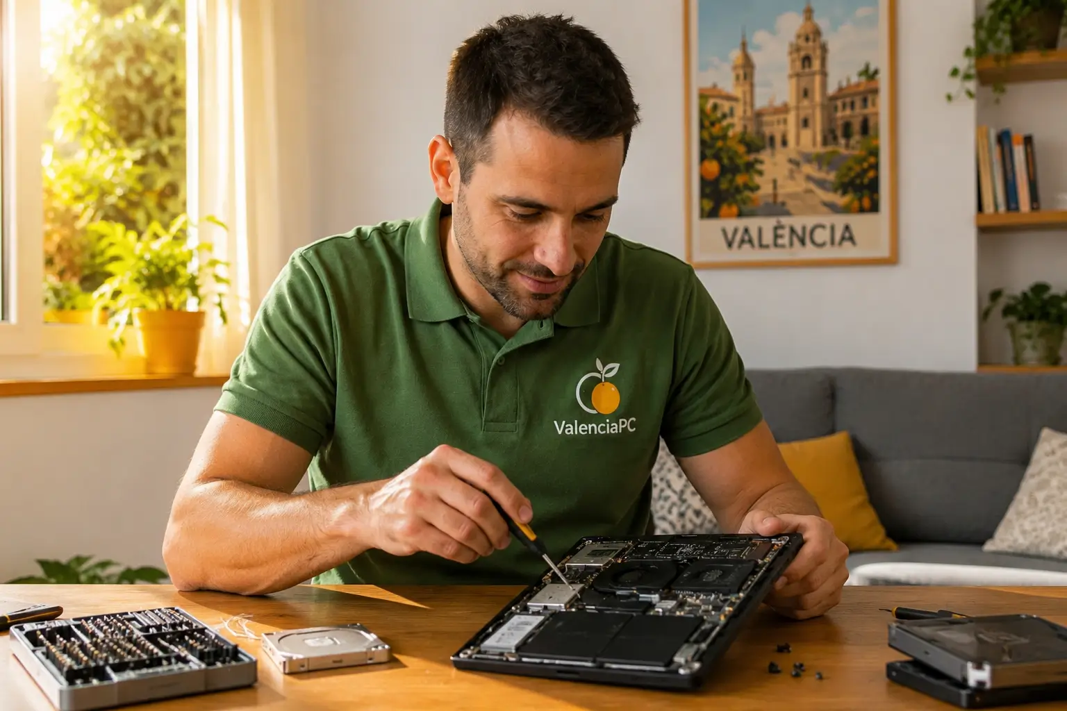 Técnico informático a domicilio en Valencia reparando portátil