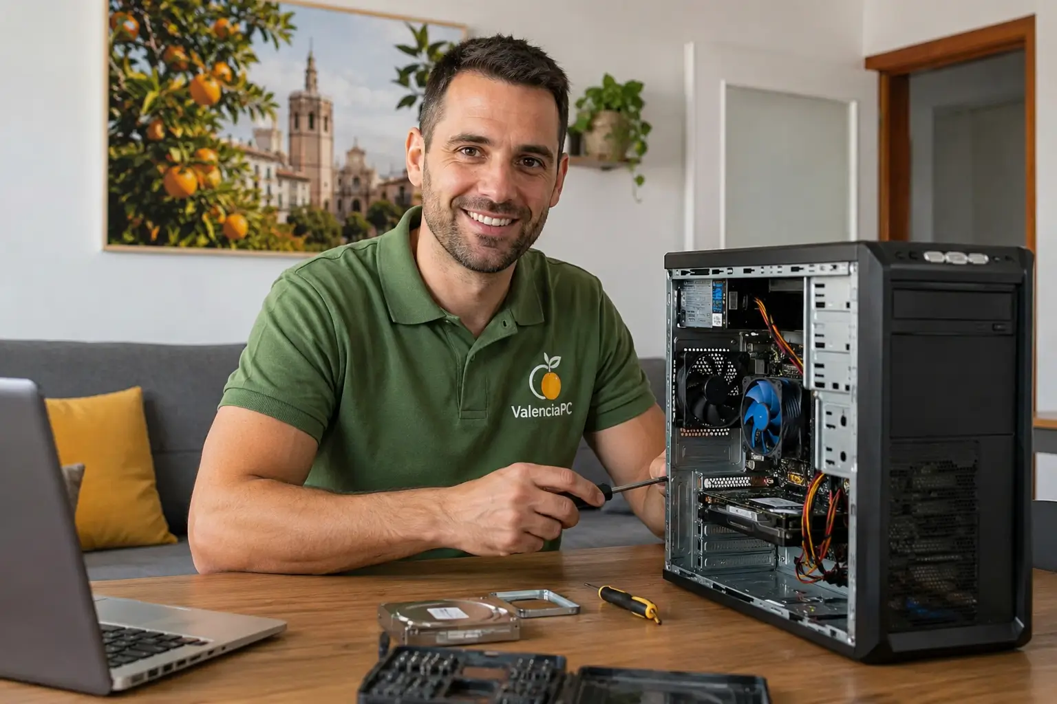 Técnico informático a domicilio reparando ordenador en Valencia