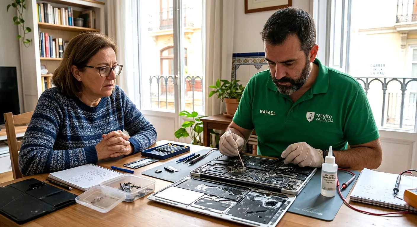 Reparación urgente de portátil mojado o inundado a domicilio en Valencia